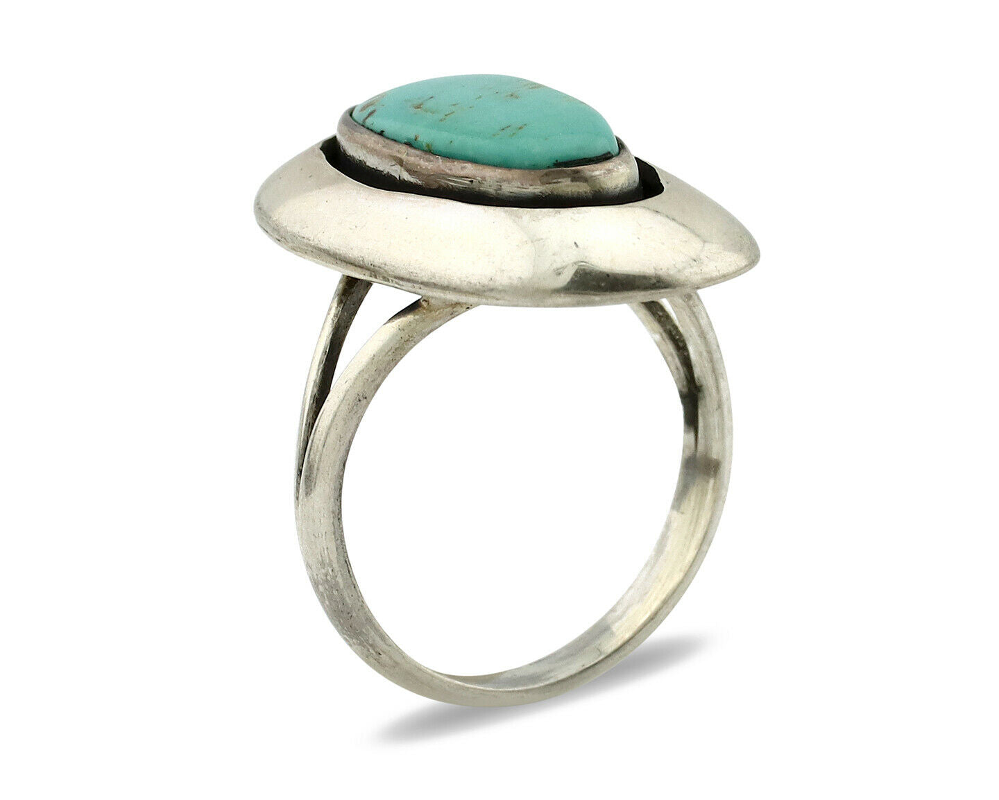 Navajo Shadow Box Ring .925 Silver Kingman Turquoise Signed M Montoya C80s