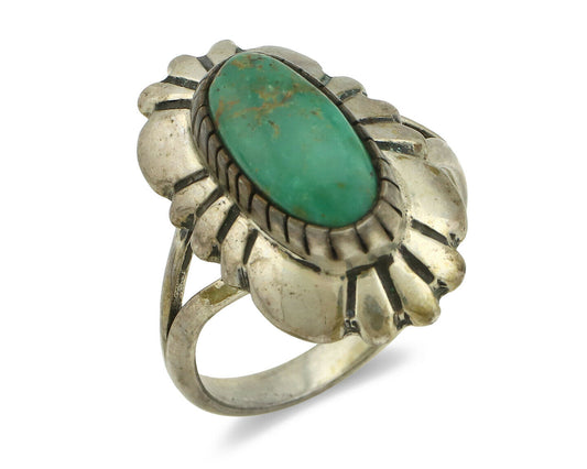 Navajo Ring .925 Silver Green Turquoise Signed M Montoya C.80's