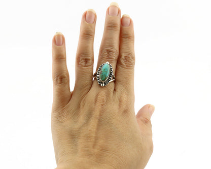 Navajo Ring .925 Silver Natural Mined Turquoise Artist Signed Gecko C.80's