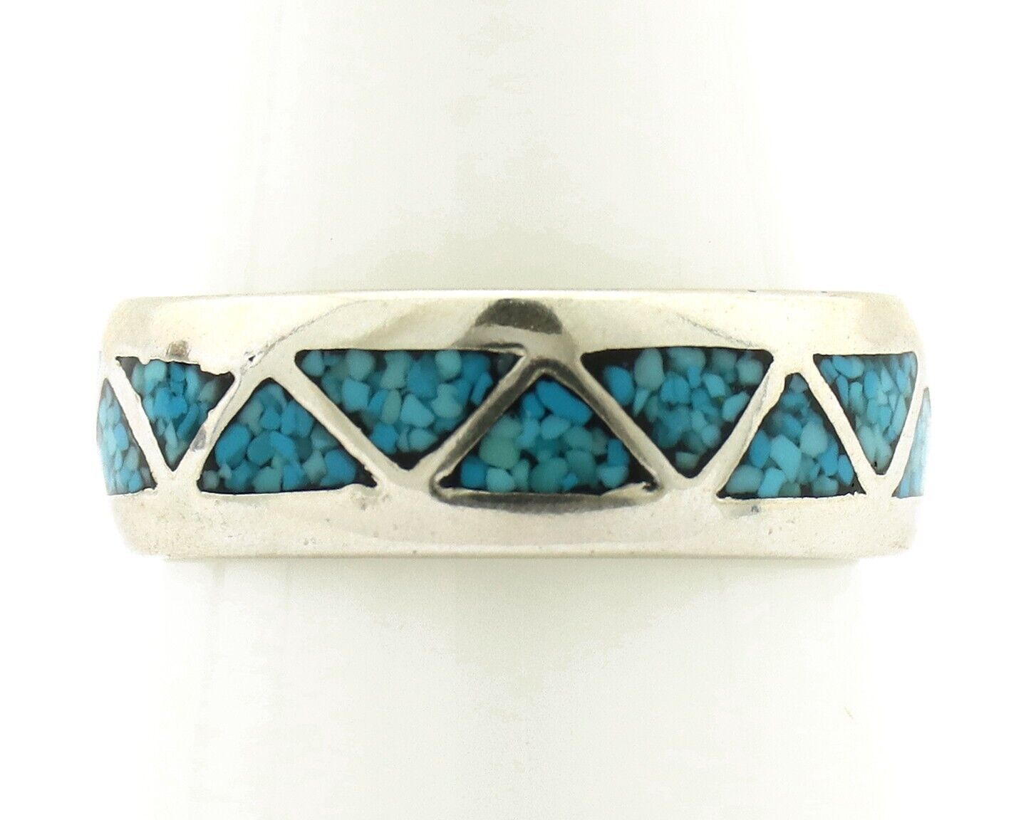 Navajo Chip Inlay Ring 925 Silver Sleeping Beauty Turquoise Artist Silver Cloud