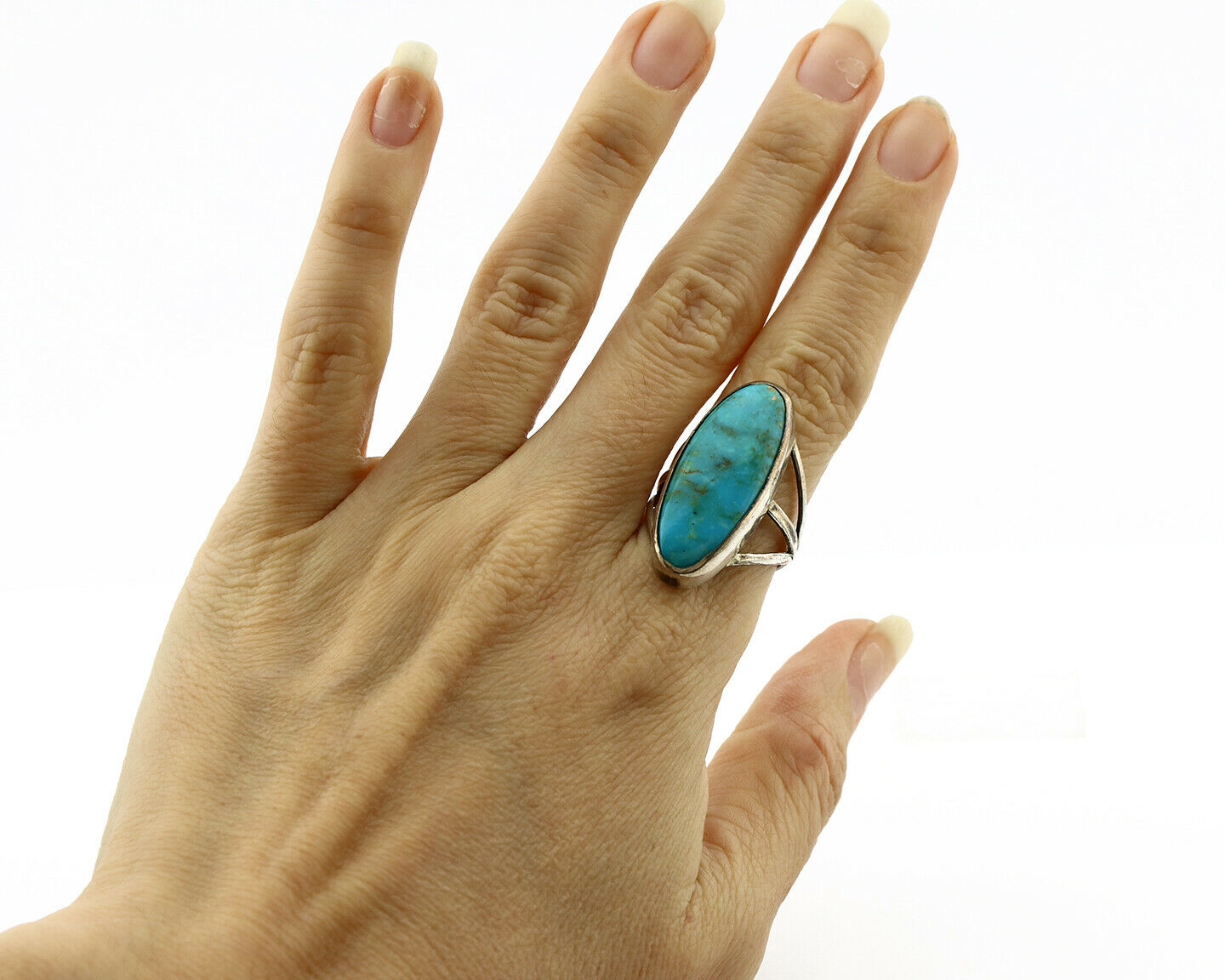 Navajo Ring .925 Silver Nevada Turquoise Native American Artist C.80's