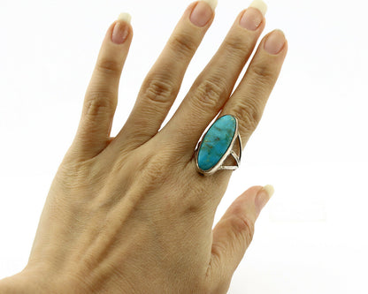 Navajo Ring .925 Silver Nevada Turquoise Native American Artist C.80's