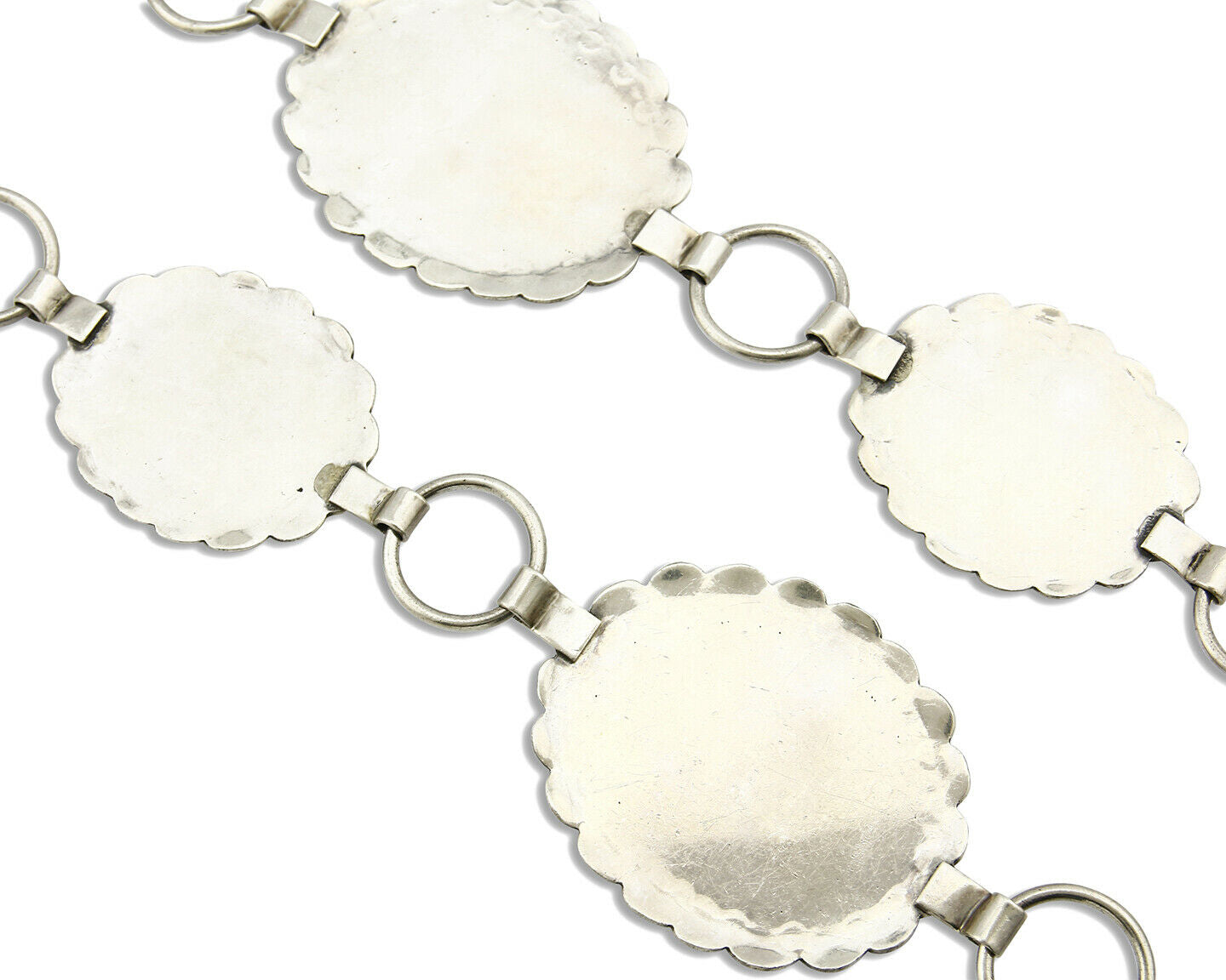 Navajo Concho Belt .925 Silver Turquoise Hand Stamped Signed JM C.80's