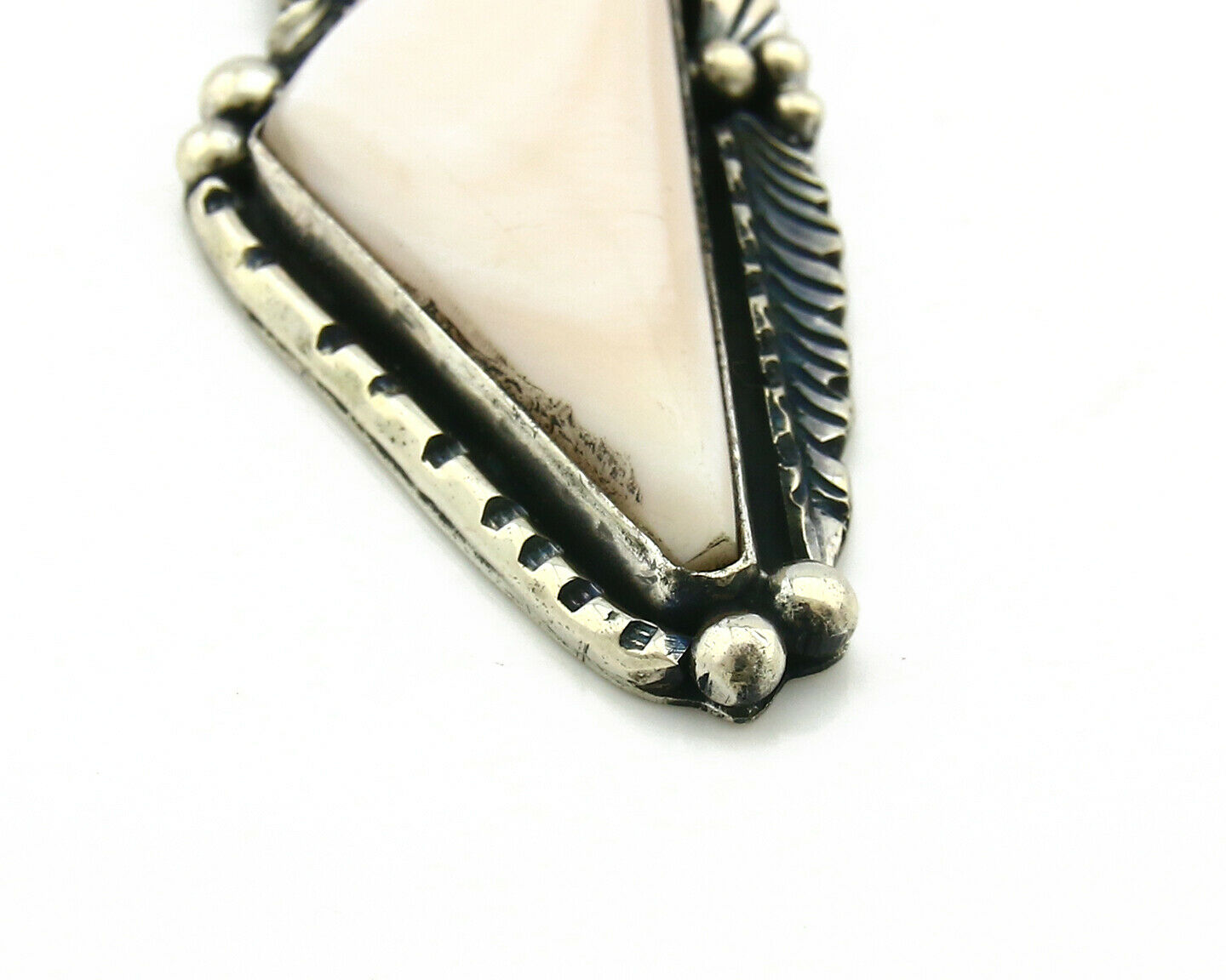 Navajo Pendant .925 Silver Real Natural Pink Mussel Signed Yazzie C.80's