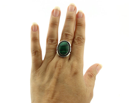 Navajo Ring 925 Silver Natural Green Malachite Signed William Denetdale C.80's