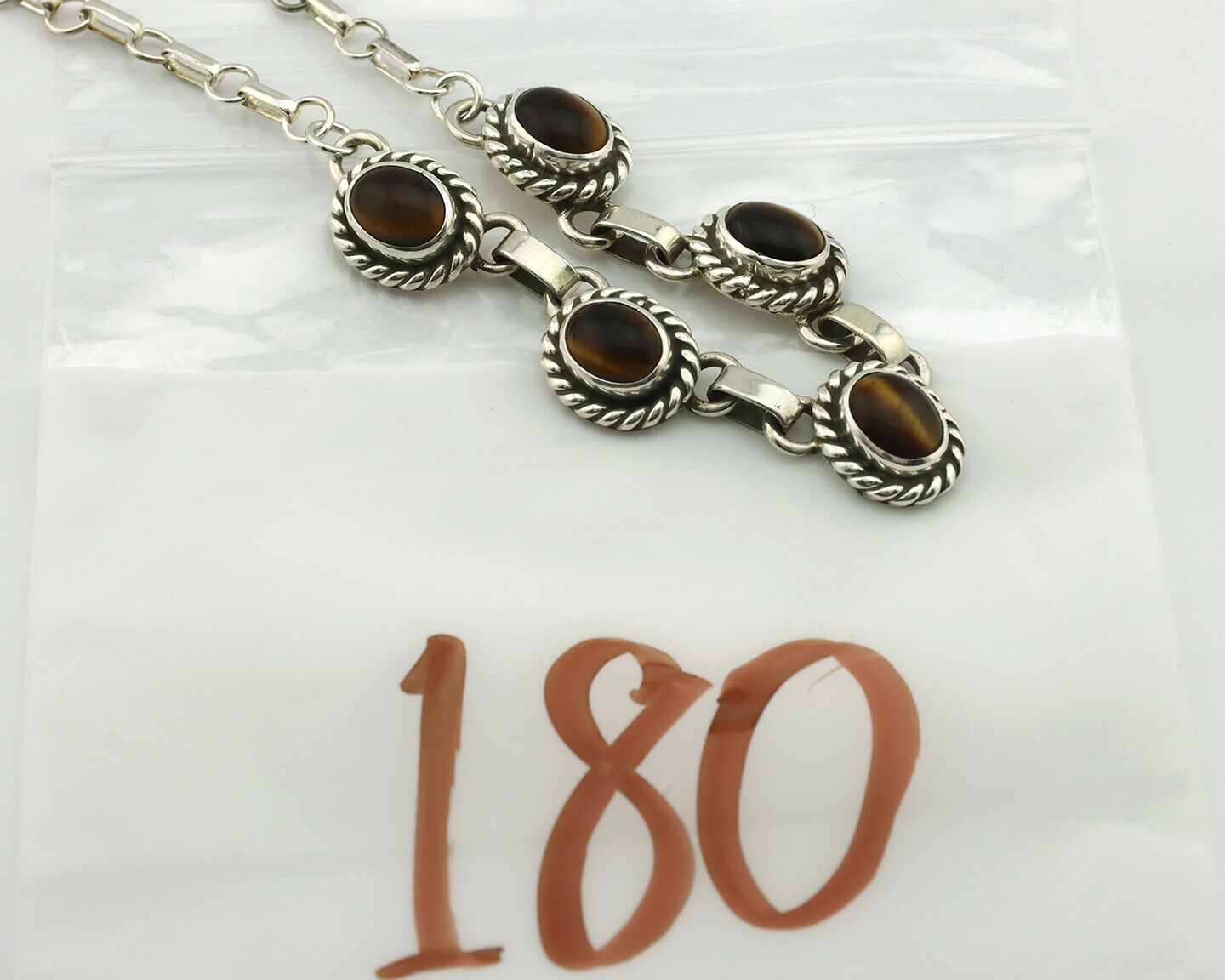 Navajo Necklace .925 Silver Tiger Eye Sapphire Native American Artist C.80's