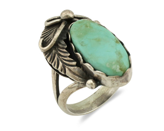 Navajo Ring .925 Silver Kingman Turquoise Native American Signed C.80's