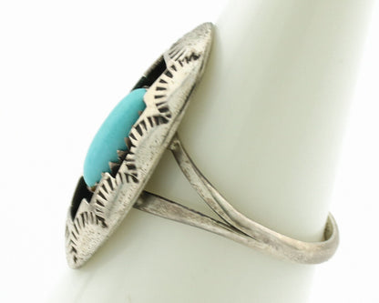 Navajo Ring .925 Silver Sleeping Beauty Turquoise Artist Signed P C.80's