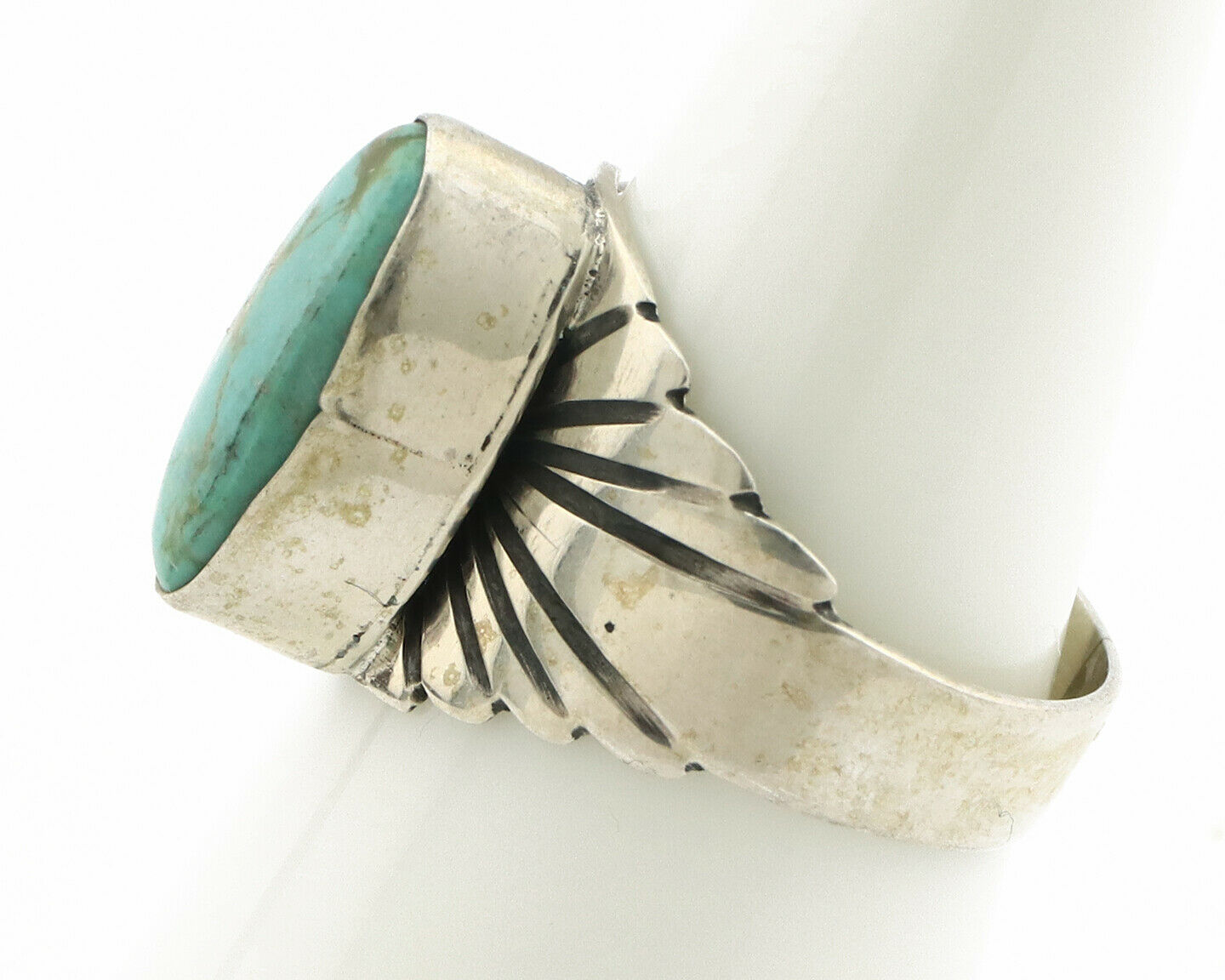 Navajo Ring .925 Silver Kingman Turquoise Artist Signed Apache C.80's
