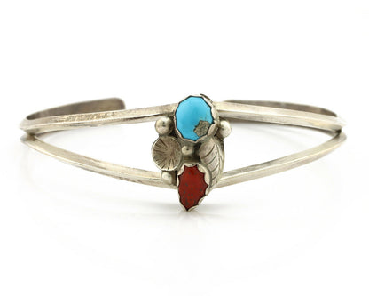 Navajo Bracelet .925 Silver Natural Turquoise & Coral Native American Artist 80s