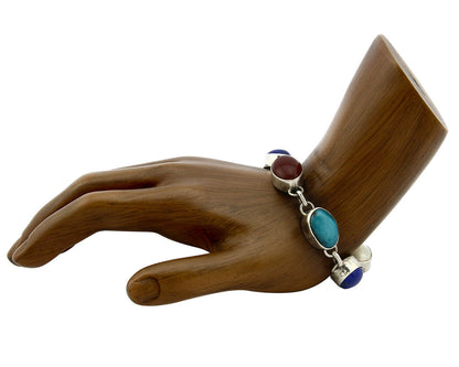 Navajo Bracelet .925 SOLID Silver Natural Gemstones Signed Artist Nakai C.80's
