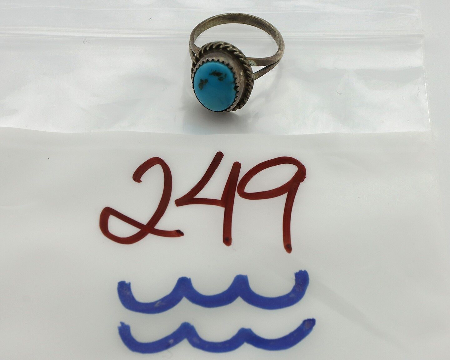 Navajo Ring .925 Silver Sleeping Beauty Turquoise Native Artist C.80's