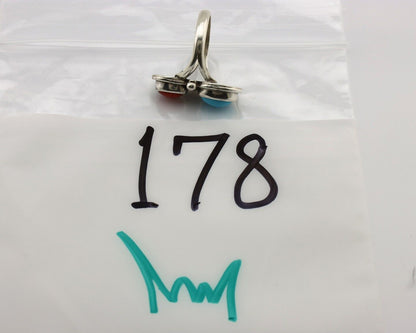 Navajo Handmade Ring 925 Silver Coral & Turquoise Native American Artist C.80's