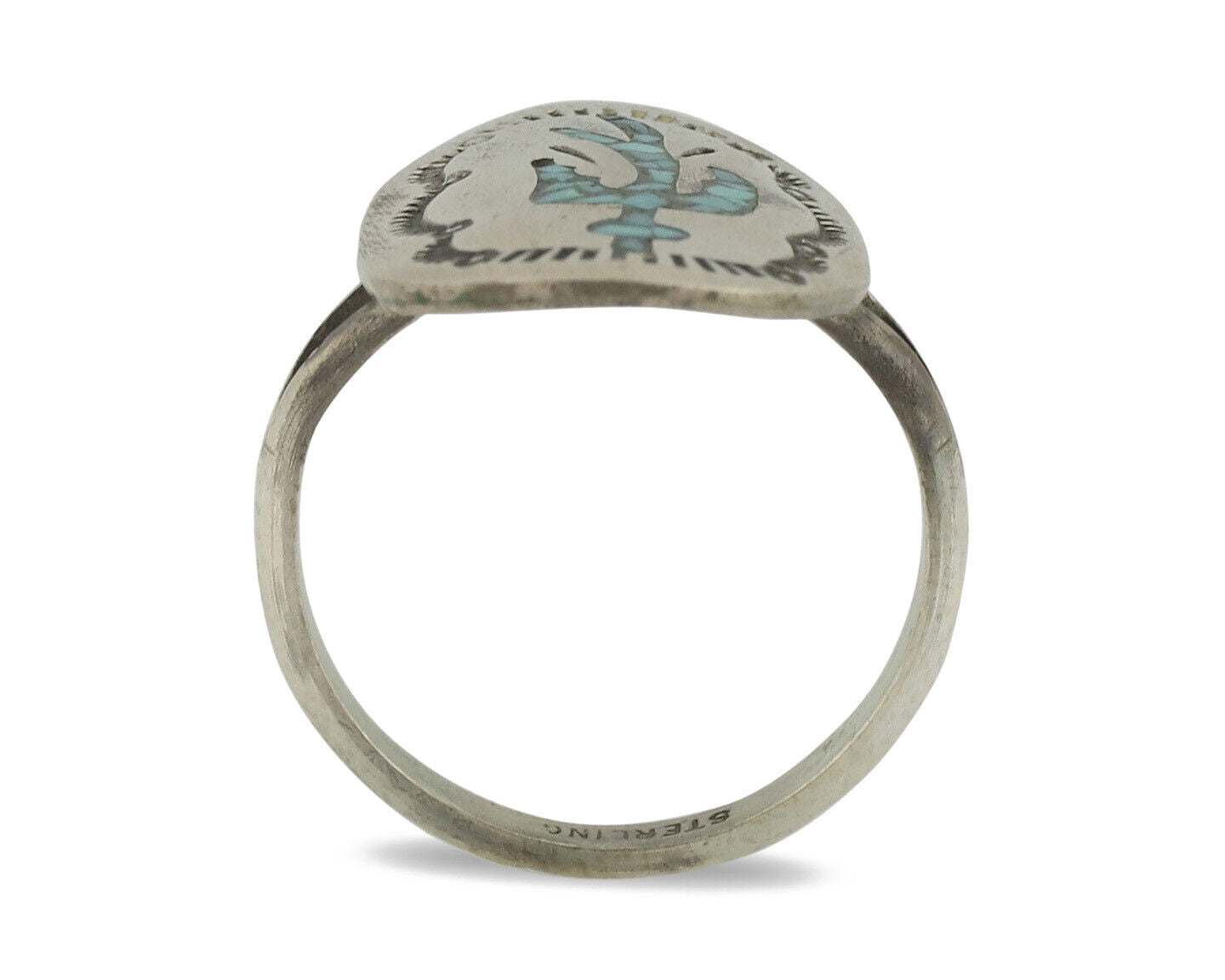 Small Navajo Ring 925 Silver Chip Inlay Turquoise Artist Signed NAKAI C.80's