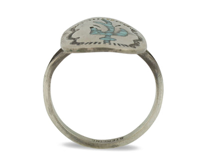 Small Navajo Ring 925 Silver Chip Inlay Turquoise Artist Signed NAKAI C.80's