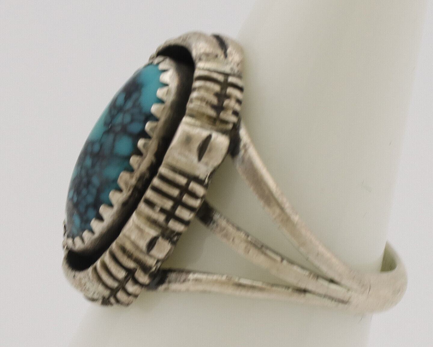 Navajo Ring .925 Silver Spiderweb Turquoise Artist Signed Yazzie C.80's