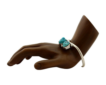 Navajo Bracelet 925 Silver Blue Kingman Turquoise Artist Signed E SANDAVOL C80s