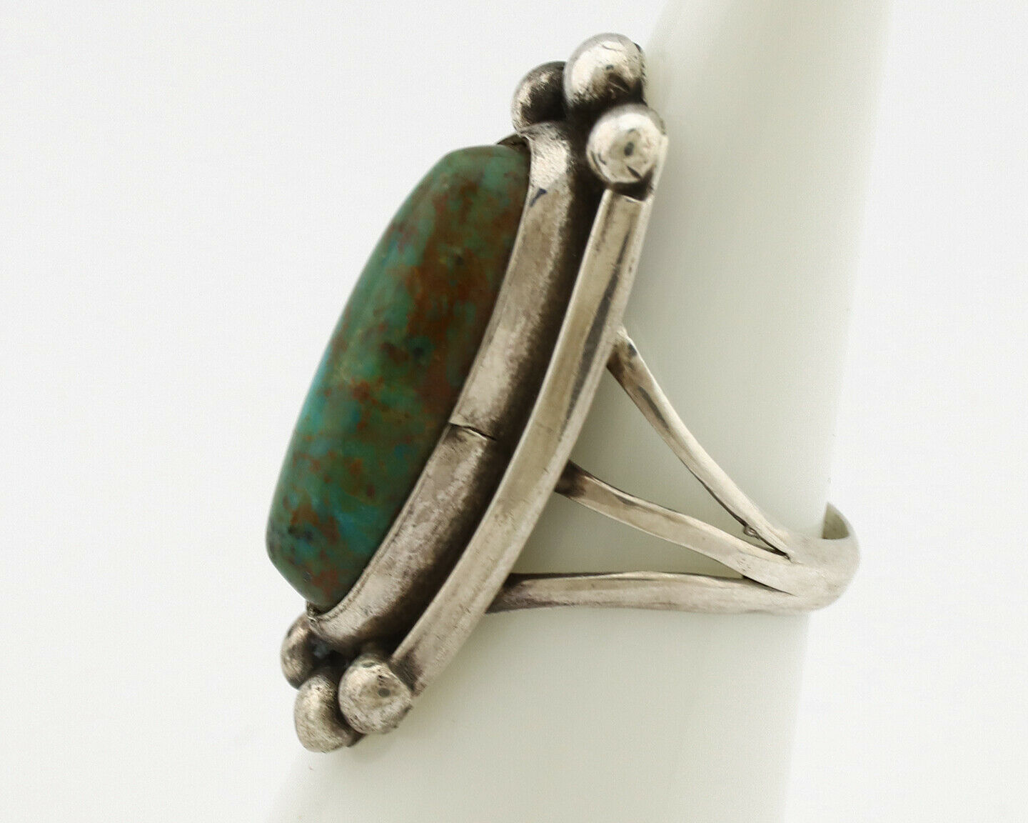 Navajo Ring .925 Silver Nevada Turquoise Signed Native Artist C.80's