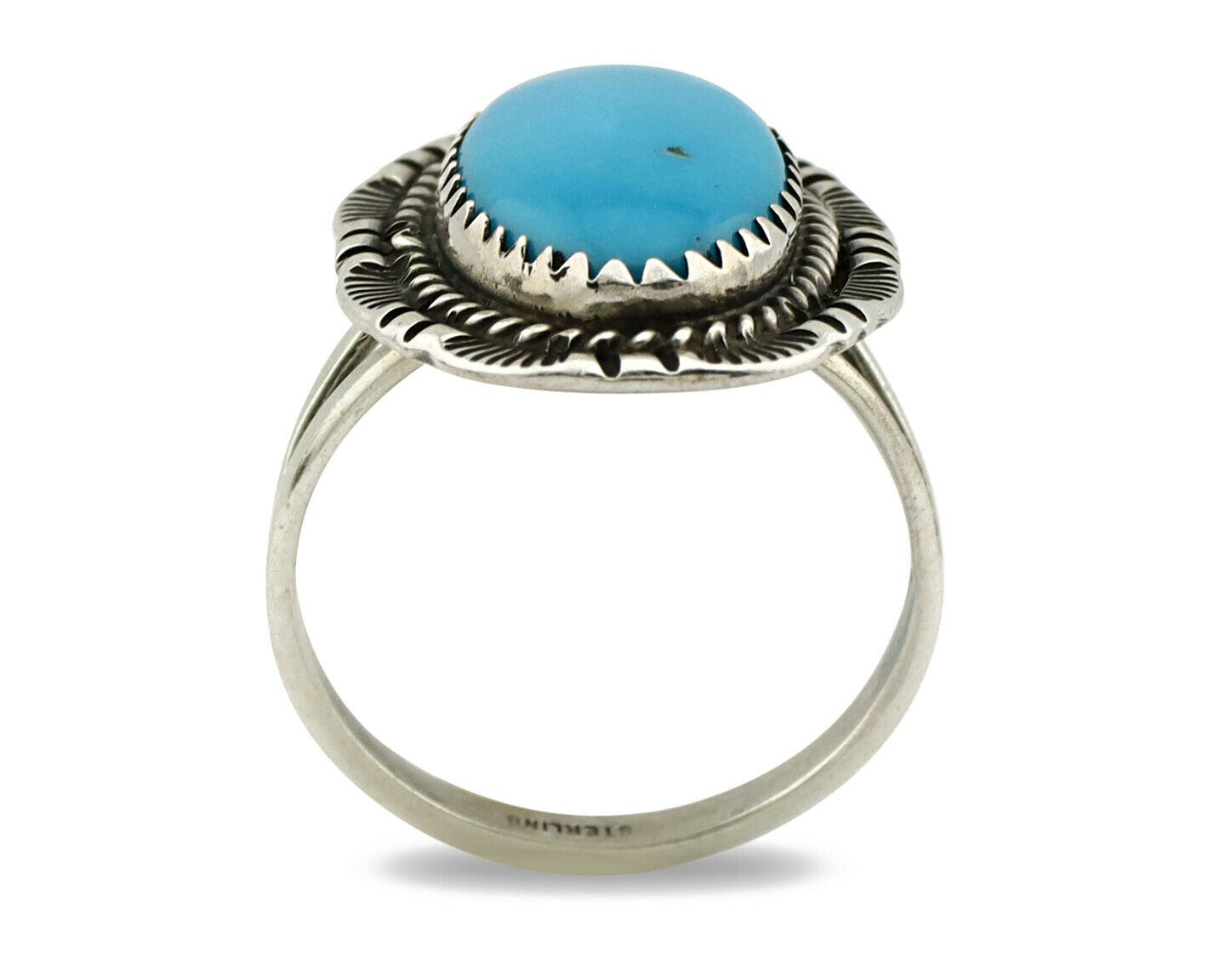 Navajo Ring .925 Silver Turquoise Mountain Signed AB C.80's