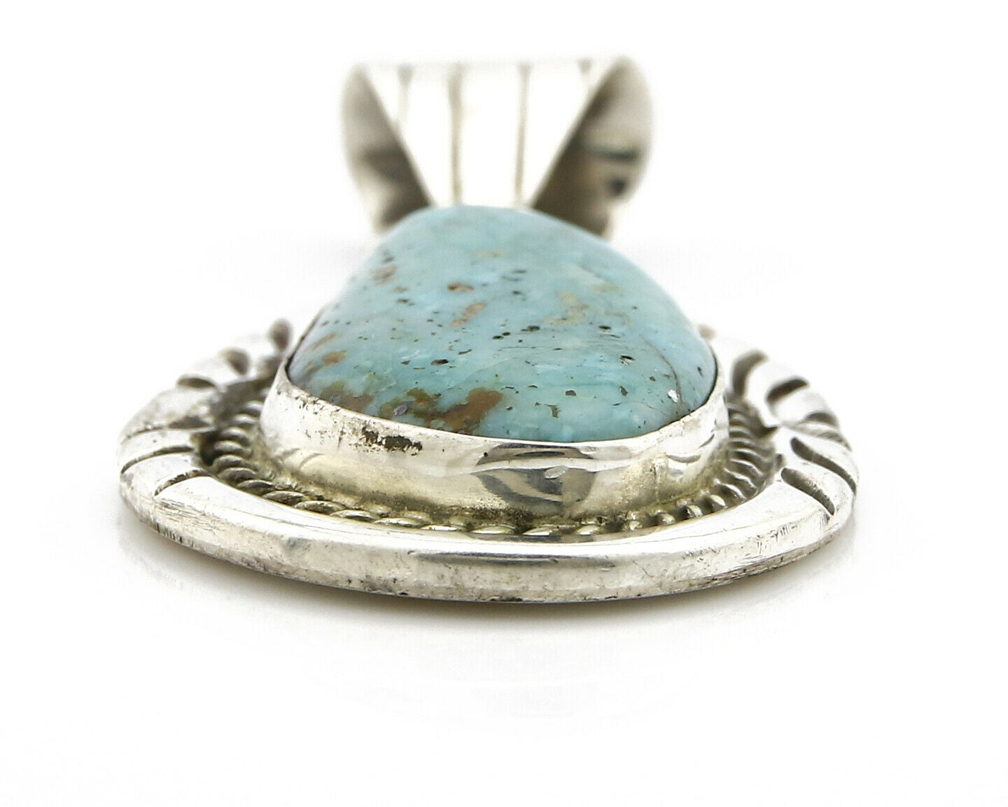 Navajo Pendant .925 Silver Kingman Turquoise Signed Artist BS C.80's