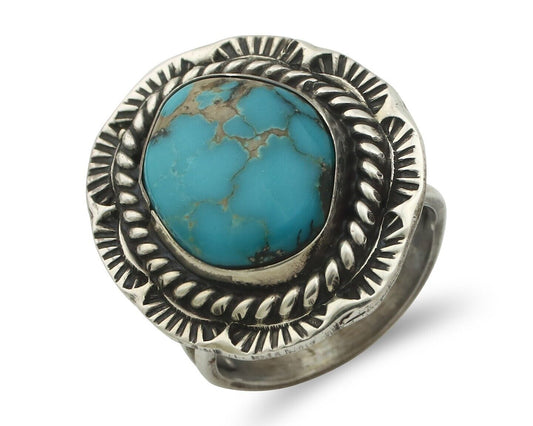 Navajo Ring .925 Silver Natural Blue Turquoise Native American Artist C.80's