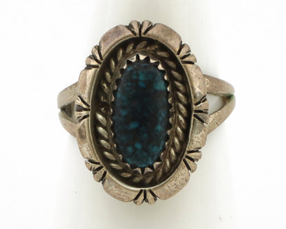 Navajo Ring 925 Silver Natural Black Spiderweb Turquoise Native Artist C.80's