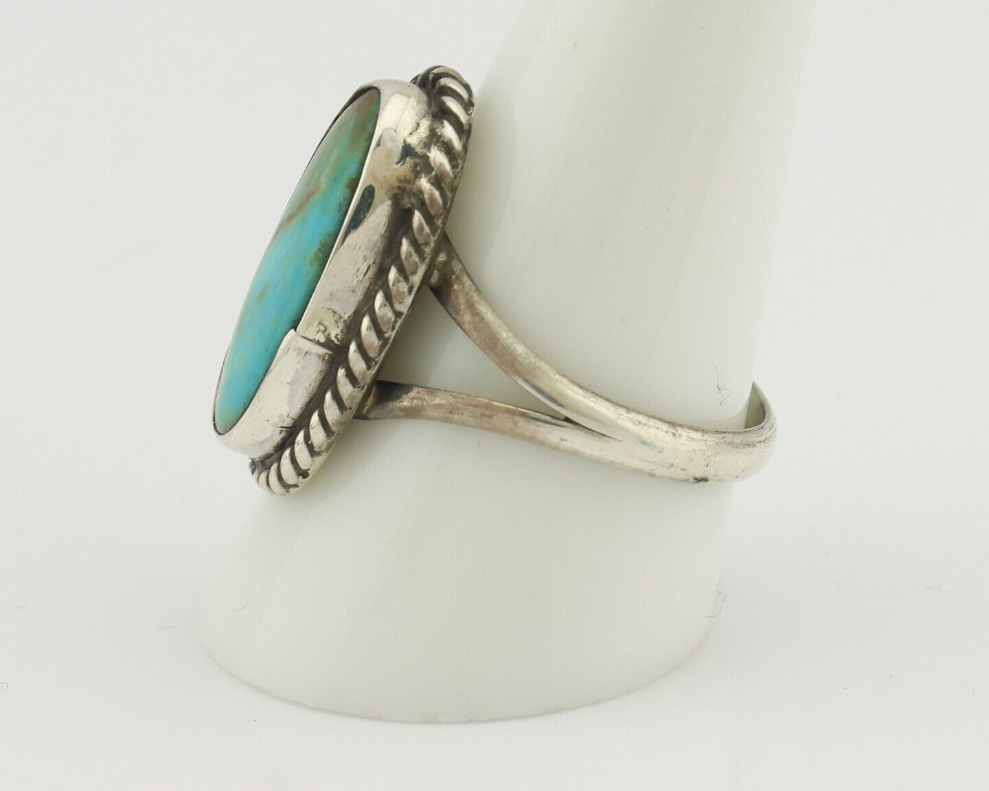 Navajo Ring 925 Silver Natural Blue Kingman Turquoise Native Artist C.80's