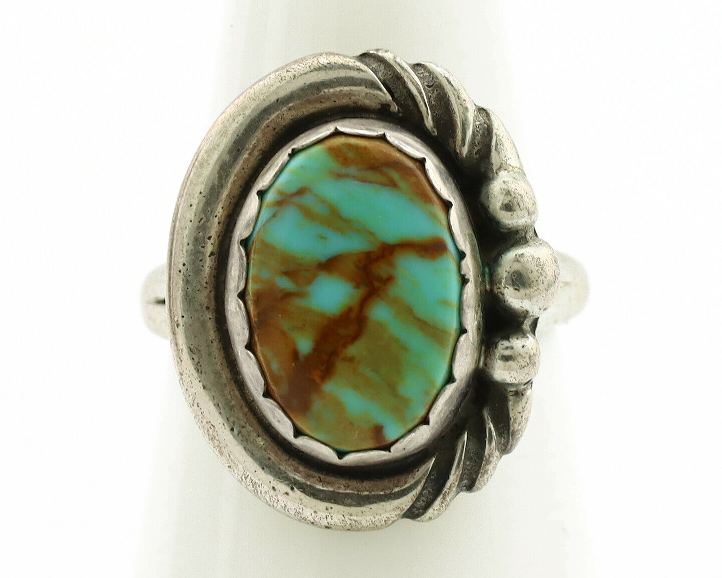 Navajo Ring .925 Silver Kingman Turquoise Native American Artist C.1980's