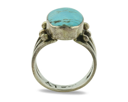 Navajo Ring .925 Silver Blue Turquoise Artist Signed LY C.1980's