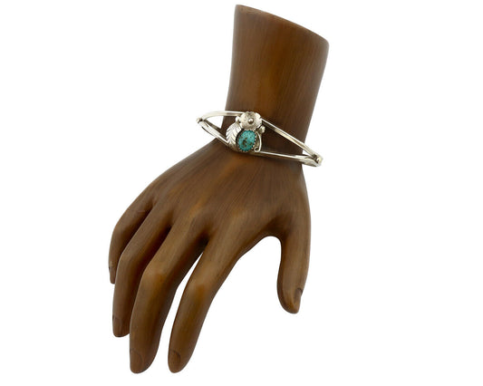 Navajo Sand Cast Bracelet .925 Silver Sleeping Beauty Turquoise Artist Signed T