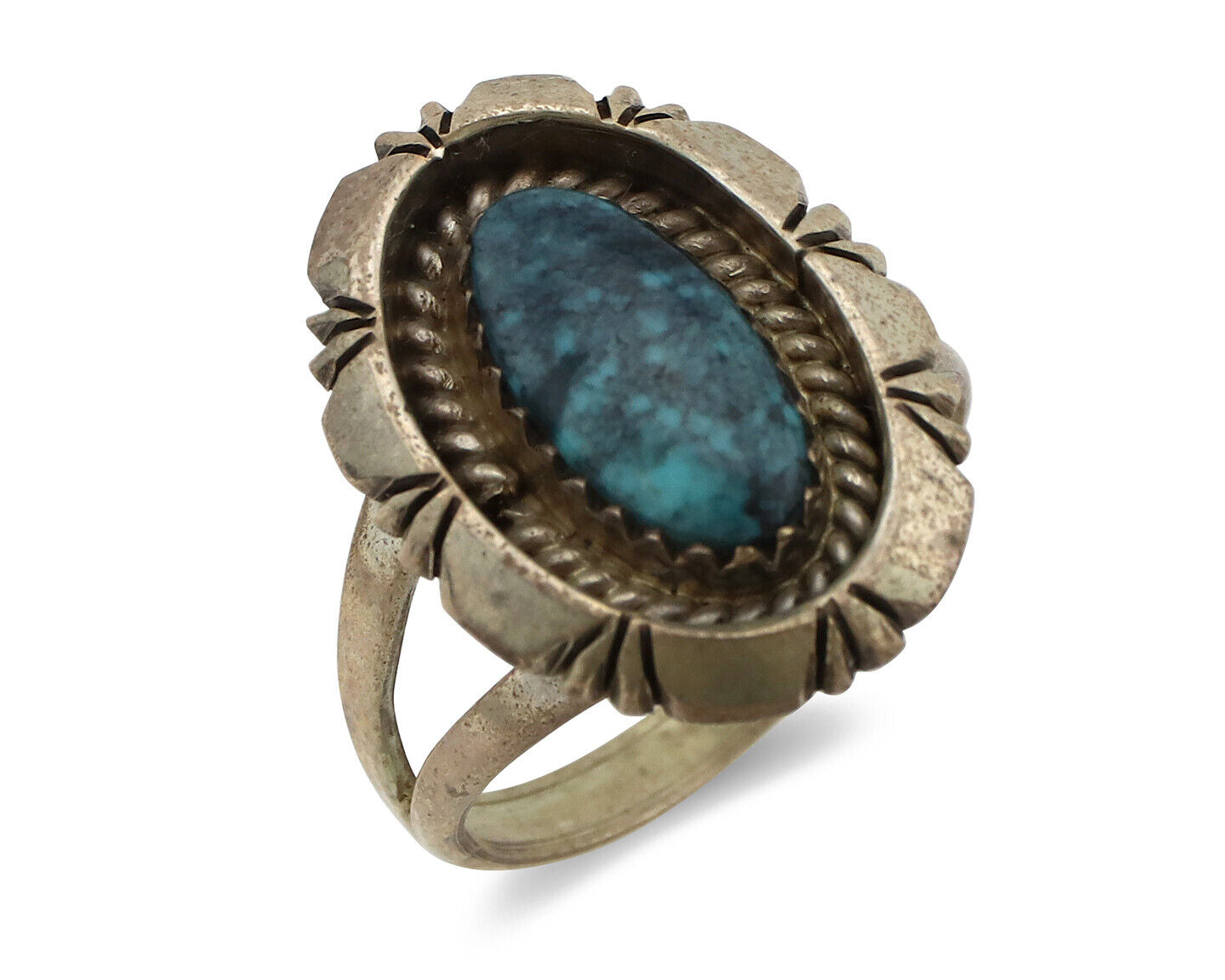 Navajo Ring 925 Silver Natural Black Spiderweb Turquoise Native Artist C.80's