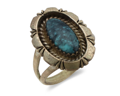 Navajo Ring 925 Silver Natural Black Spiderweb Turquoise Native Artist C.80's