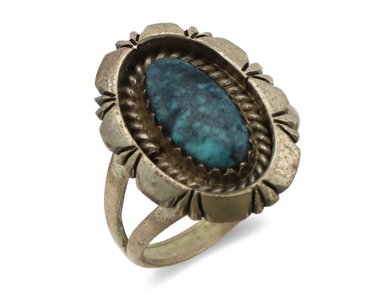 Navajo Ring 925 Silver Natural Black Spiderweb Turquoise Native Artist C.80's
