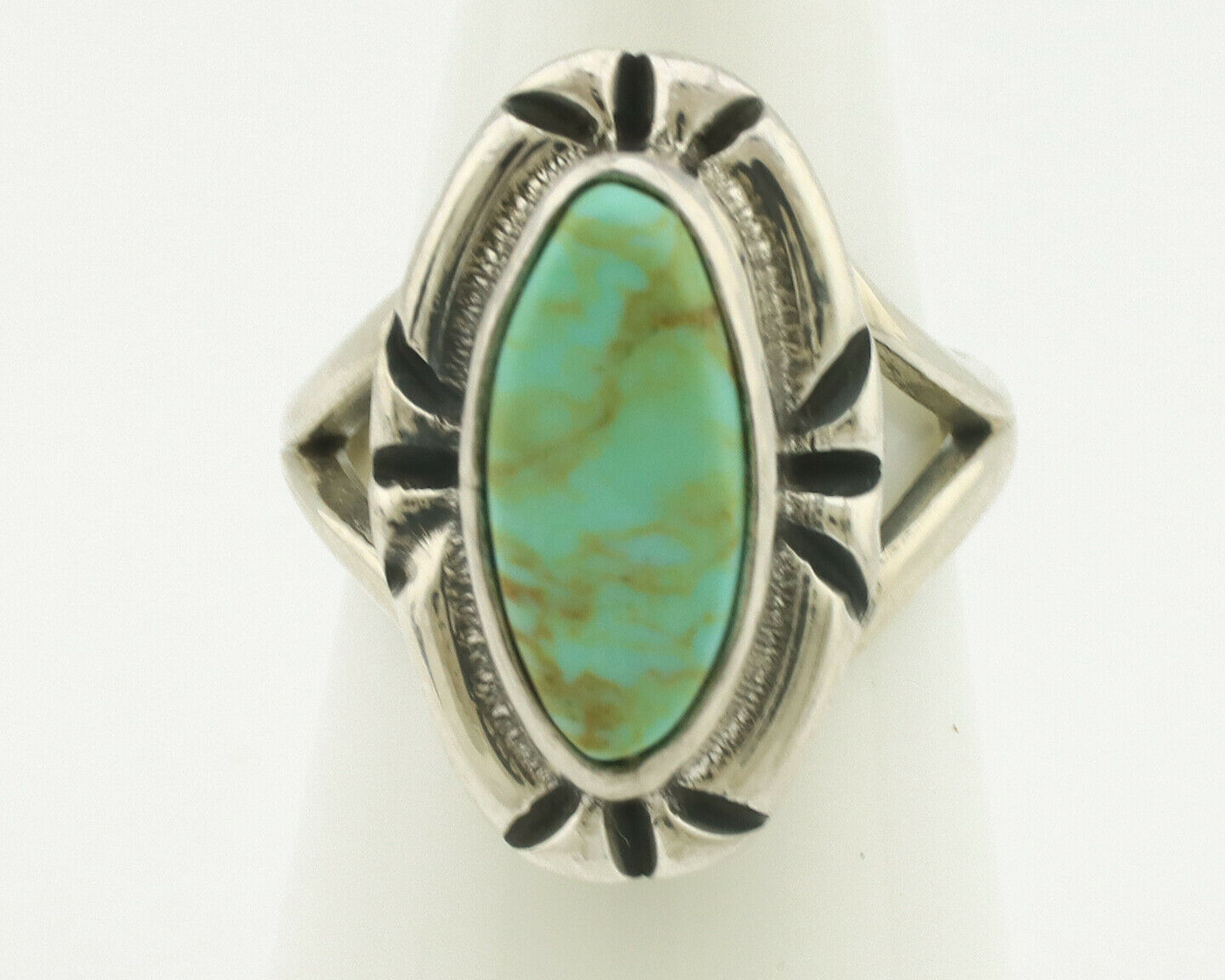 Navajo Ring .925 Silver Natural Mined Turquoise Artist Signed Gecko C.80's