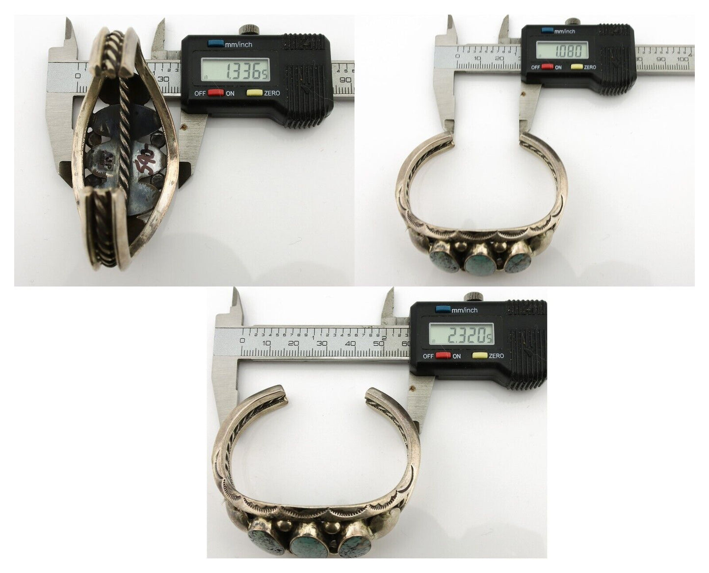 Navajo Bracelet .925 Silver Natural Blue Turquoise Artist Signed JP C.80's