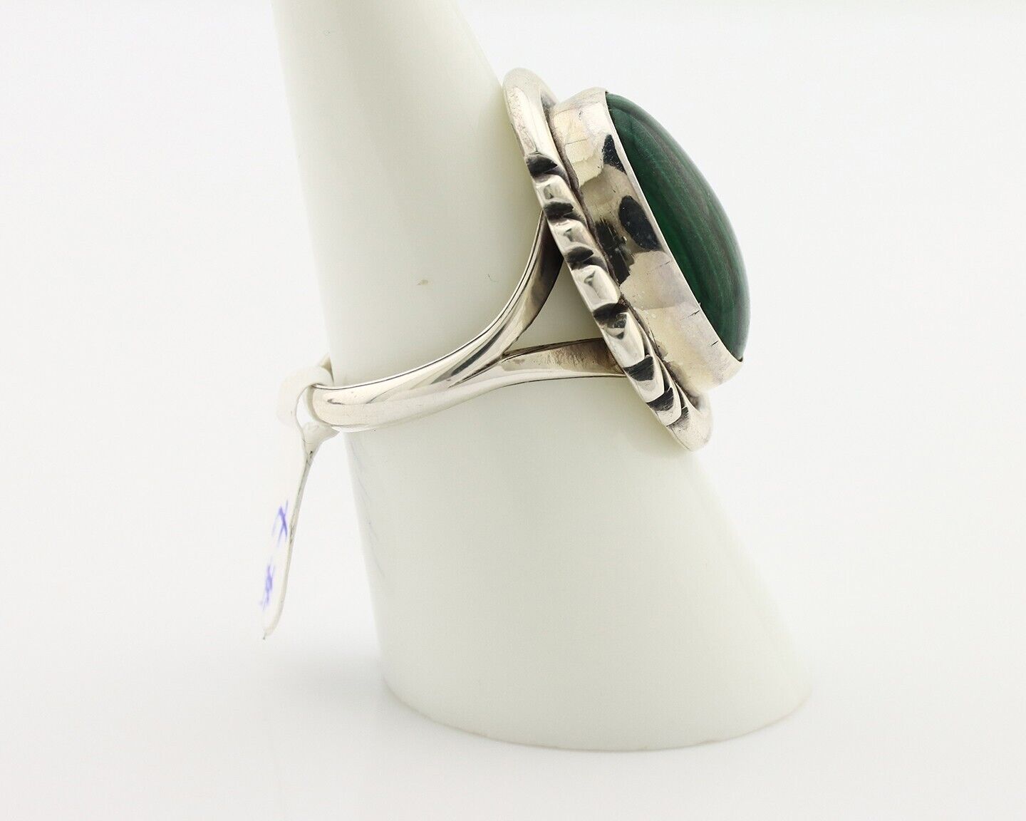Navajo Ring 925 Silver Malachite Hand Stamped Signed NAKAI C.80's