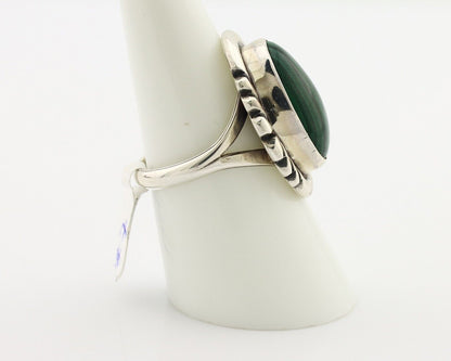 Navajo Ring 925 Silver Malachite Hand Stamped Signed NAKAI C.80's