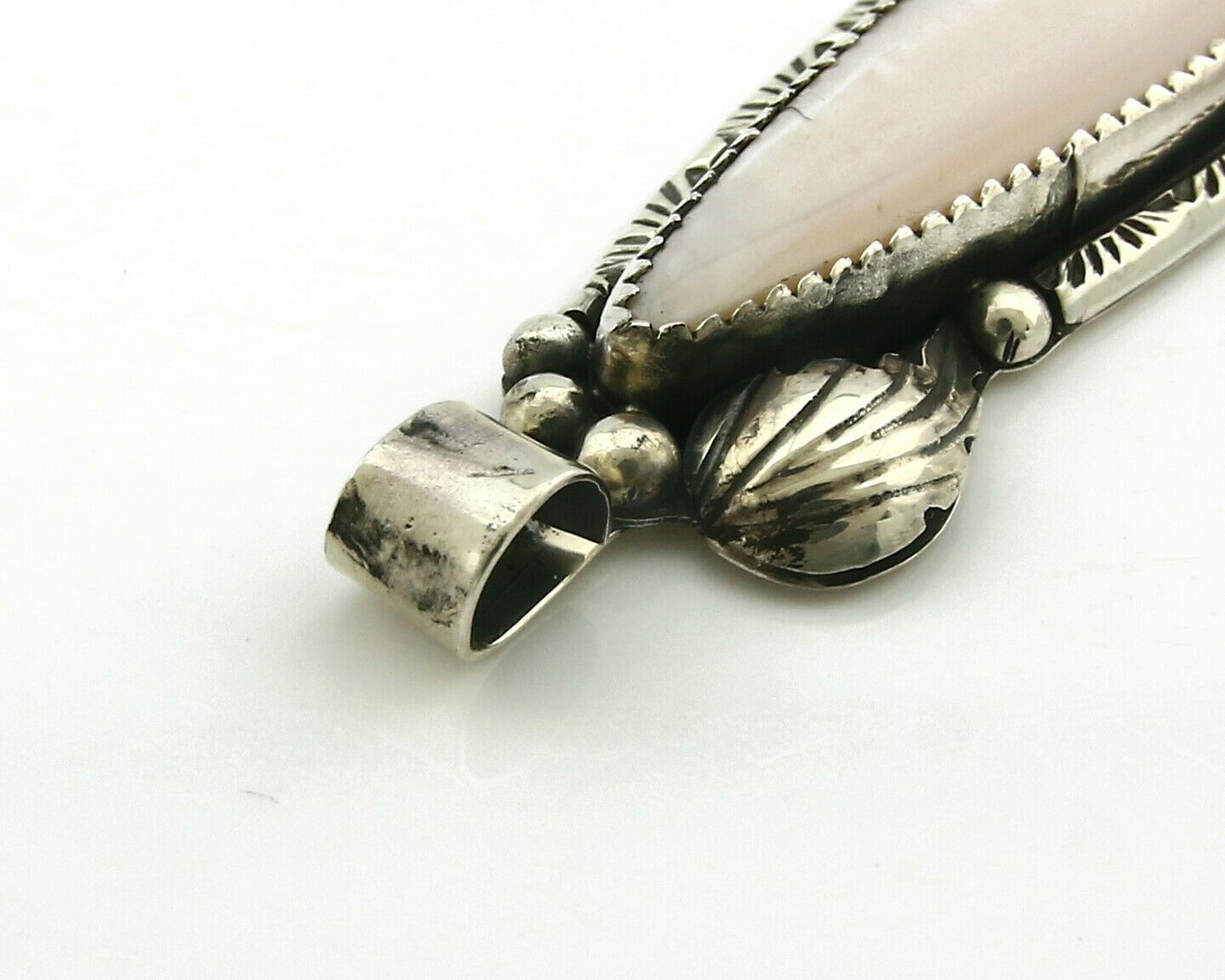 Navajo Pendant .925 Silver Real Natural Pink Mussel Signed Yazzie C.80's