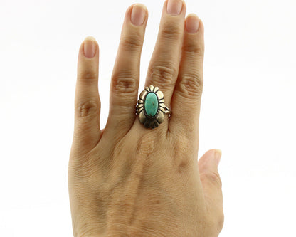 Navajo Ring .925 Silver Green Turquoise Artist Signed M Montoya C.80's