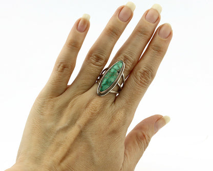 Navajo Ring .925 Silver Natural Mined Green Turquoise Artist Signed P C.80's