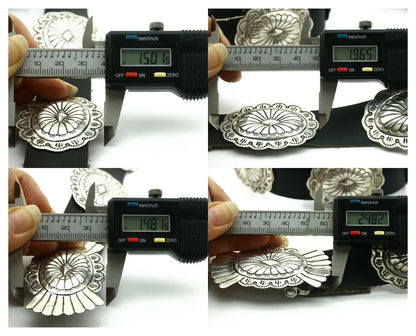 Navajo Concho Belt .925 Silver Hand Stamped Signed Marcella James C.80's