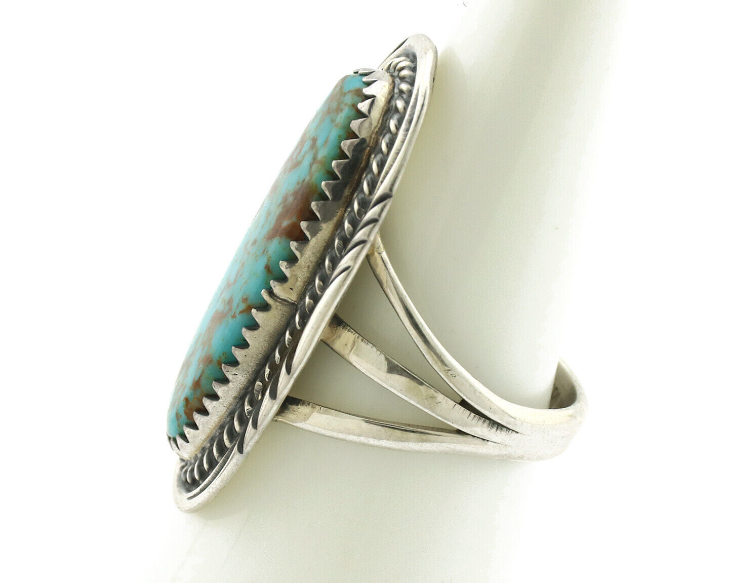 Navajo Ring 925 Silver Natural Blue Turquoise Artist Signed USA C.80's