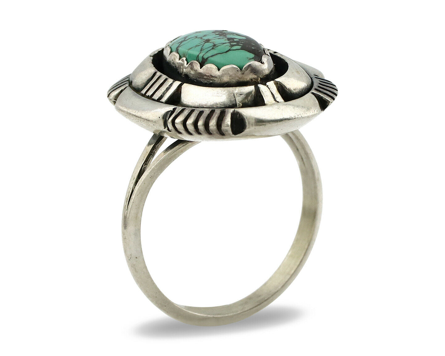 Navajo Ring .925 Silver Spiderweb Turquoise Artist Signed L. M. Nez C80s