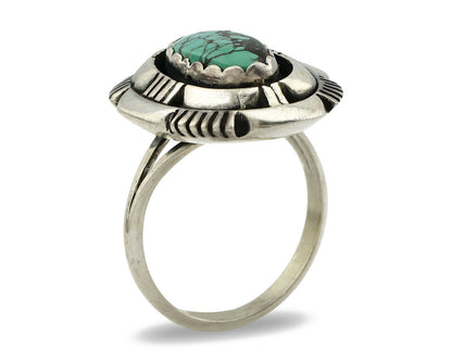 Navajo Ring .925 Silver Spiderweb Turquoise Artist Signed L. M. Nez C80s