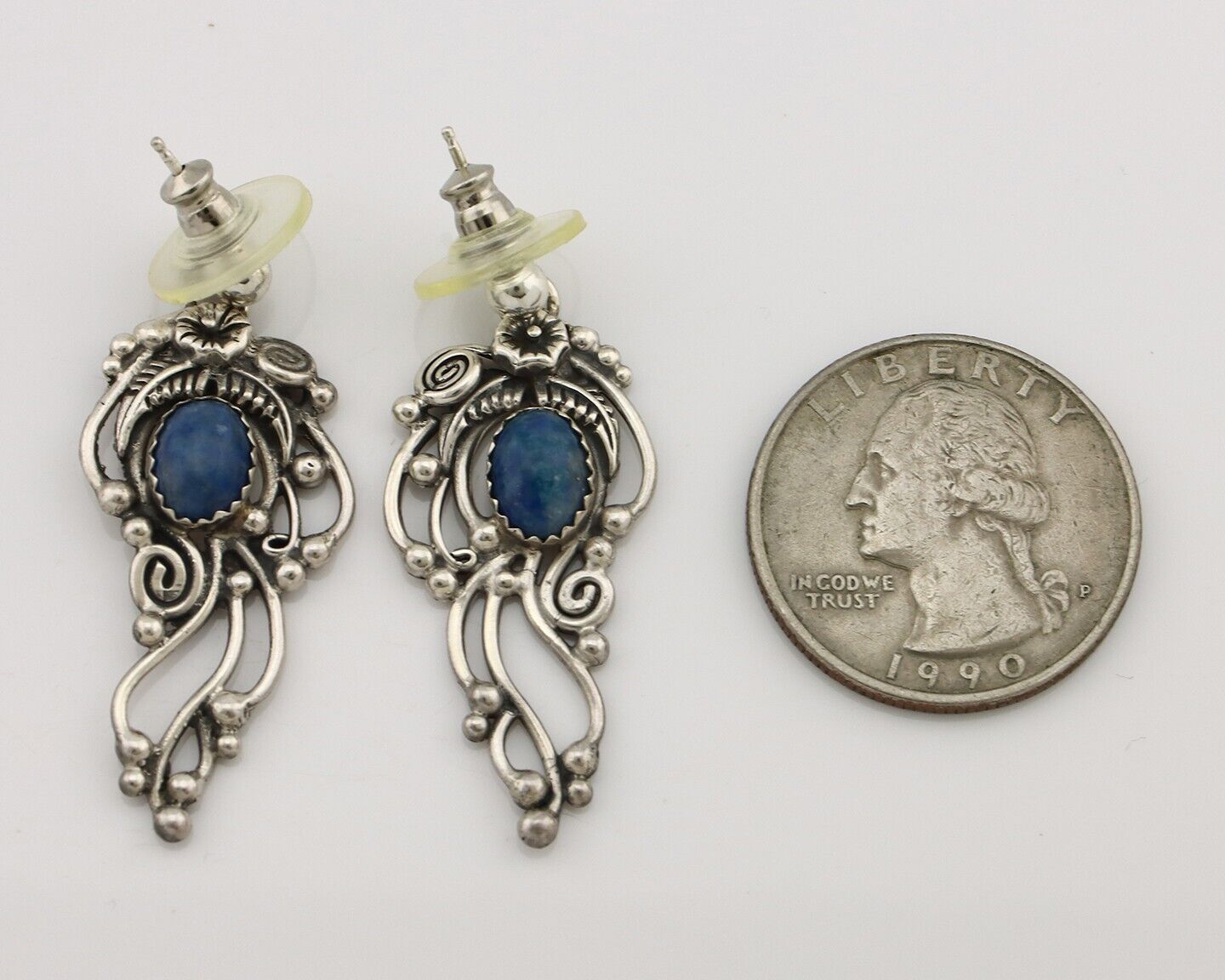Navajo Earrings 925 Silver Natural Mined Denim Lapis Native American Artist C80s