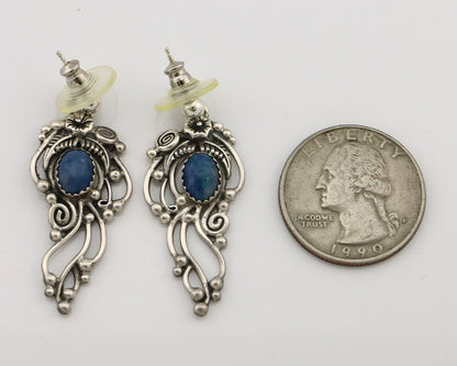 Navajo Earrings 925 Silver Natural Mined Denim Lapis Native American Artist C80s