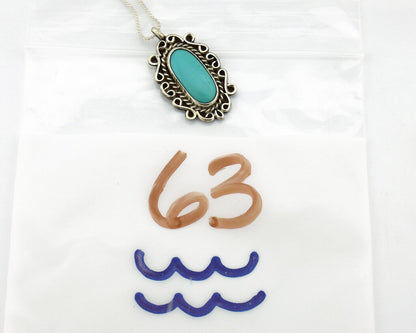 Navajo Handmade Cross Necklace 925 Silver Blue Turquoise Signed W C.80's