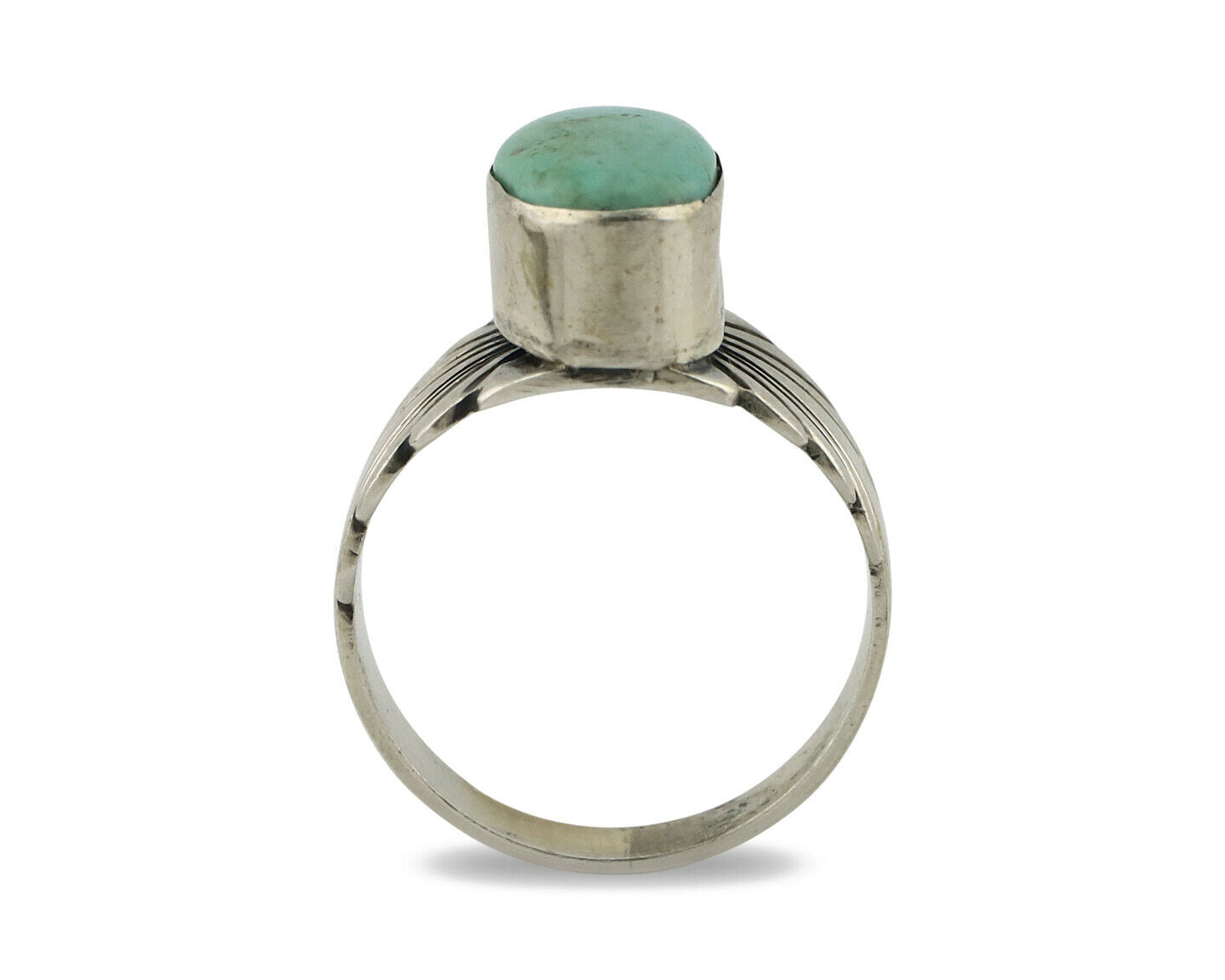 Navajo Ring .925 Silver Kingman Turquoise Artist Signed Apache C.80's