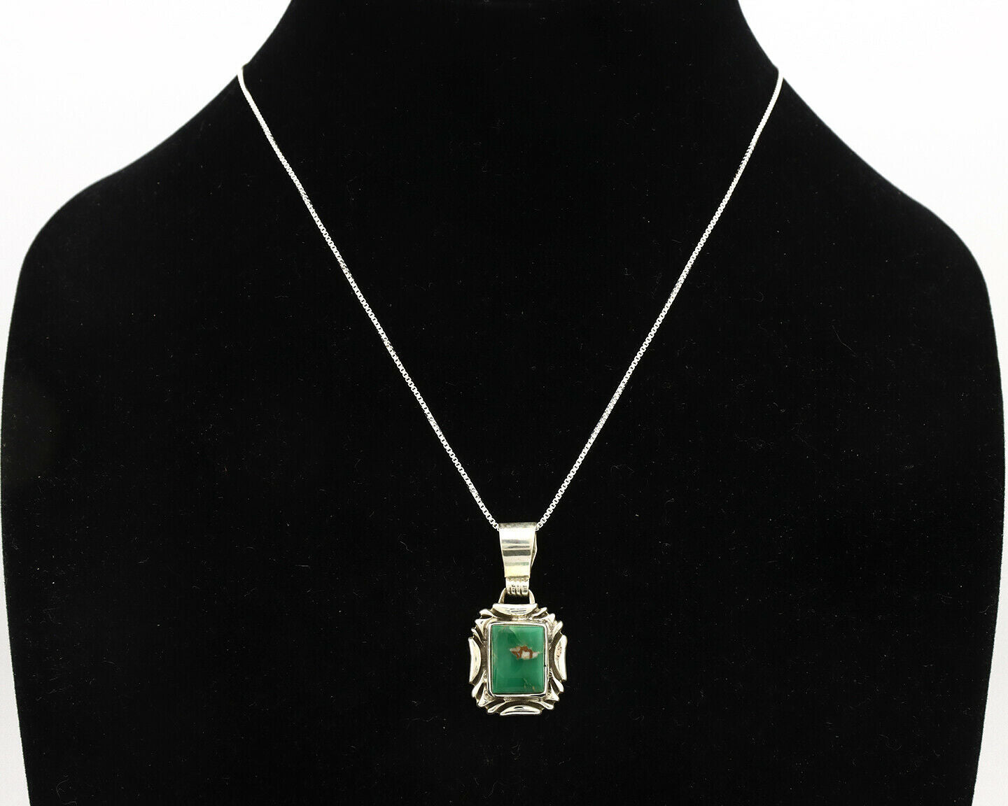 Navajo Necklace .925 Silver Green Variscite Signed Sun C.80's