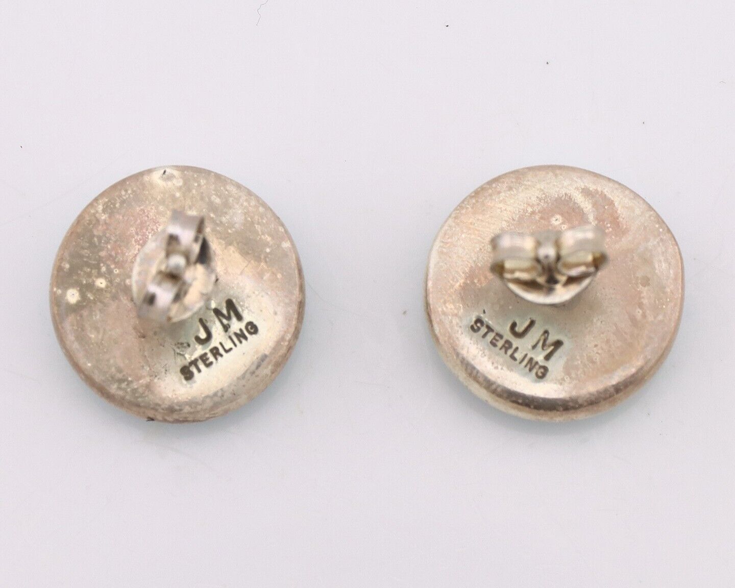 Navajo Earrings 925 Silver Natural Kingman Turquoise Artist Signed JM C.90's